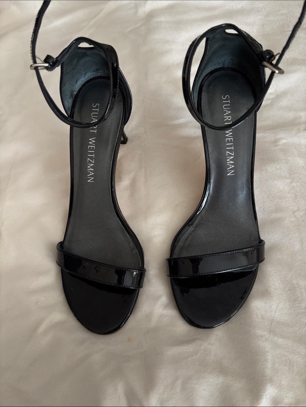 Stuart Weitzman Black Patent Single-Strap Ankle Strap Heels